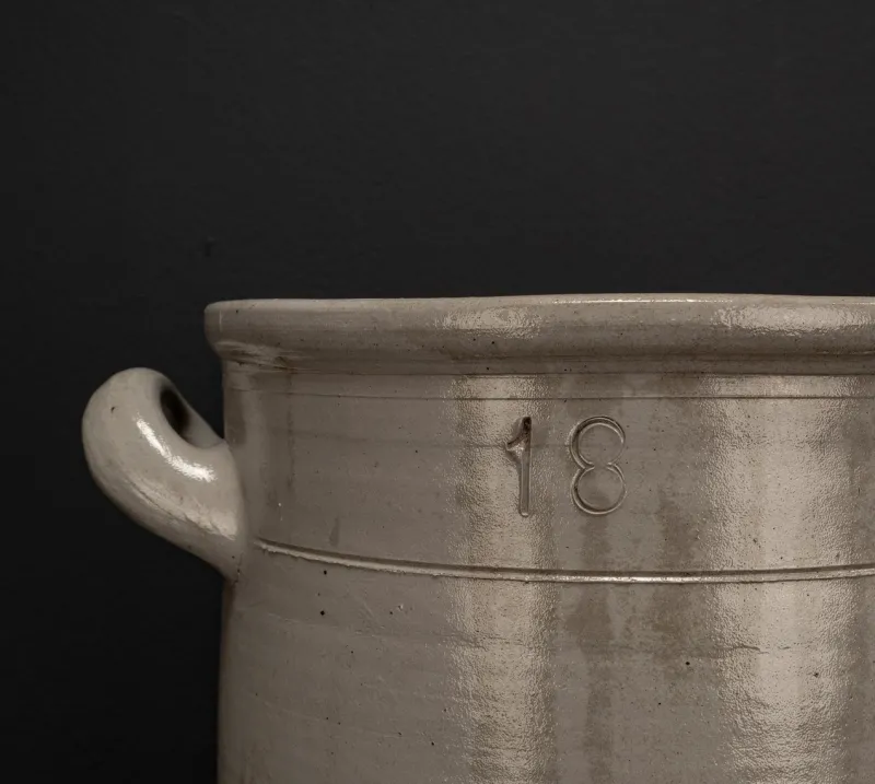 Pamono Large Vintage Brown Gray Enameled Earthenware Pot, 1930s> Vases