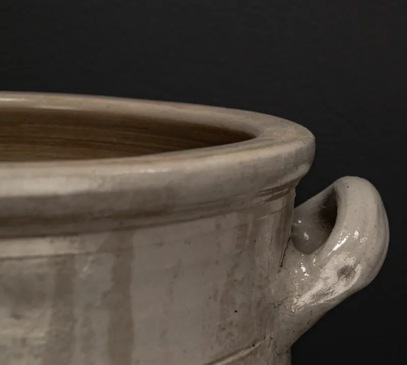 Pamono Large Vintage Brown Gray Enameled Earthenware Pot, 1930s> Vases