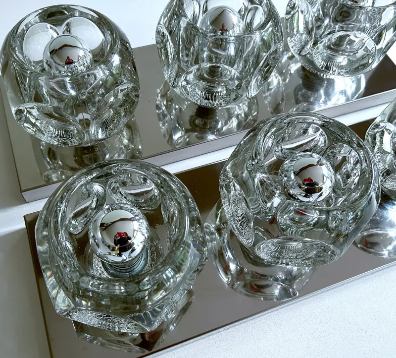 Pamono Large Vintage Glass Sconces from Peill & Putzler, 1970s, Set of 2> Wall Lights & Sconces
