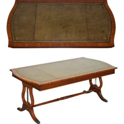 New Pamono Large Vintage Hunter Green Leather Topped Coffee Table