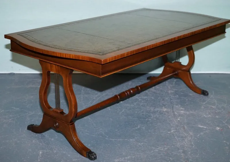 New Pamono Large Vintage Hunter Green Leather Topped Coffee Table