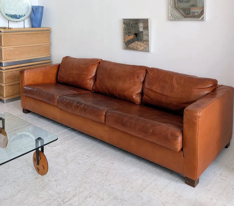 Sale Pamono Large Vintage Italian Cognac Leather Low Slung Sofa from Molinari, 1980s