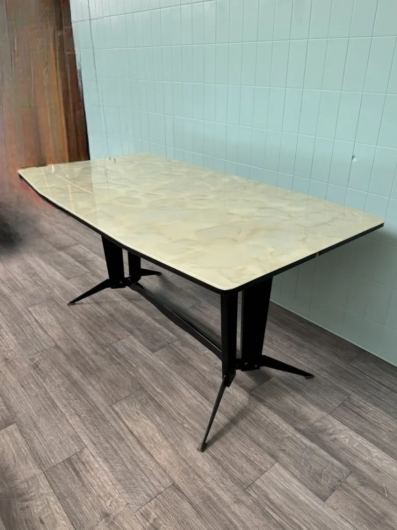 Pamono Large Vintage Italian Dining Table in Metal and Glass, 1960s> Dining Tables & Sets