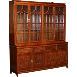 Pamono Large Vintage Oriental Chinese Carved Bookcase Display Cabinet with Lights> Cabinets & Wardrobes