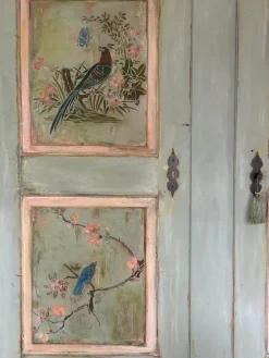Pamono Large Vintage Painted Pine Double Wardrobe with Inlaid Chinoiserie, 1890s><noscript><img width=