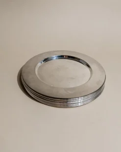 Pamono Large Vintage Silver-Plated Underplates or Plates, Italy, 1970s, Set of 6><noscript><img width=