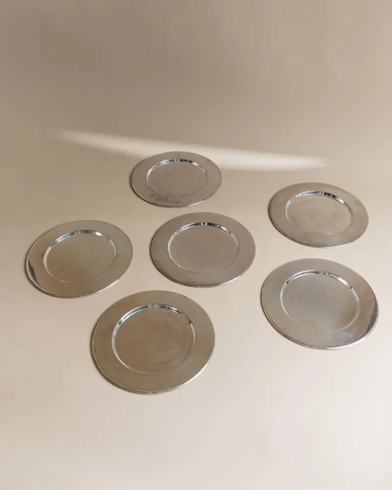 Pamono Large Vintage Silver-Plated Underplates or Plates, Italy, 1970s, Set of 6> Dinner Plates & Bowls