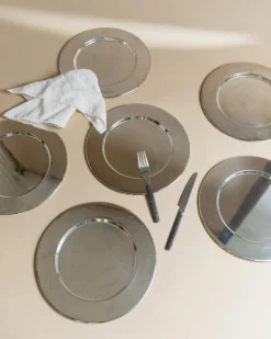 Pamono Large Vintage Silver-Plated Underplates or Plates, Italy, 1970s, Set of 6><noscript><img width=