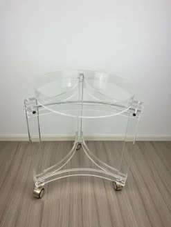 Sale Pamono Large Vintage Space Age Round Acrylic Glass Trolley with Gold-Colored Wheels, 1970s