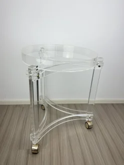 Sale Pamono Large Vintage Space Age Round Acrylic Glass Trolley with Gold-Colored Wheels, 1970s