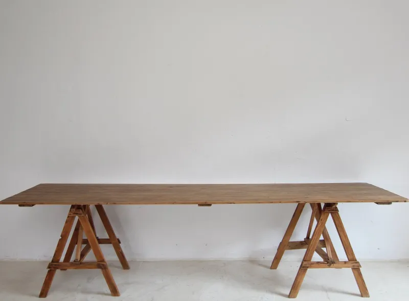 Pamono Large Vintage Trestle Table, 1940s> Worktables & Workbenches
