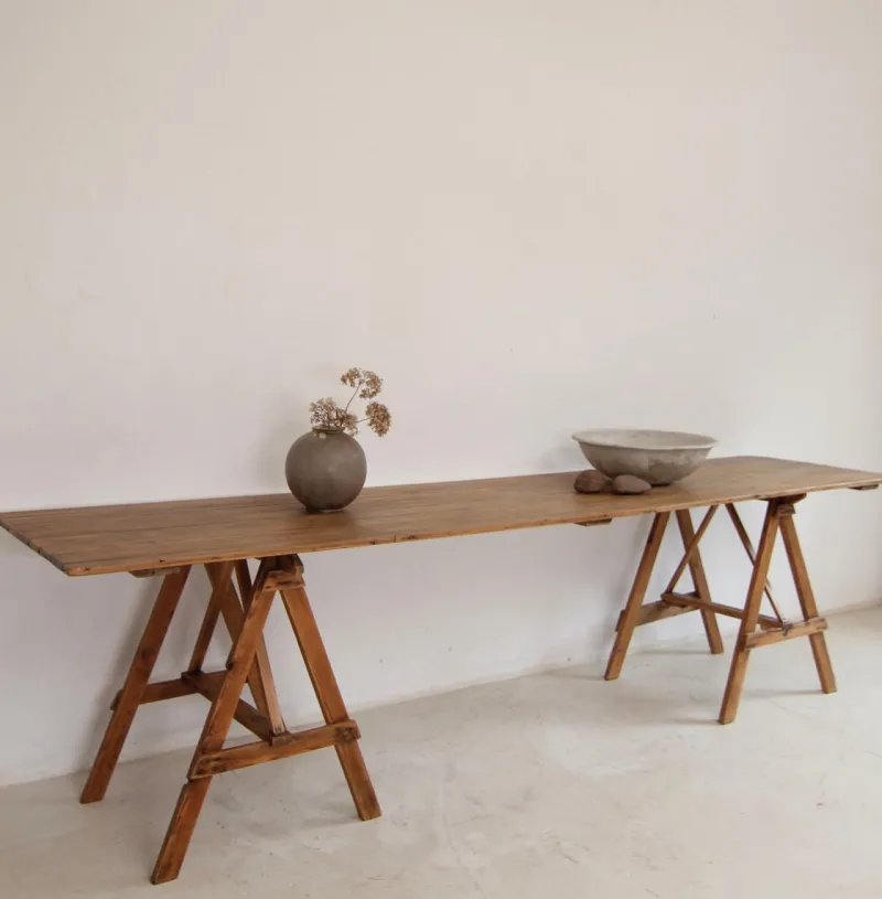 Pamono Large Vintage Trestle Table, 1940s> Worktables & Workbenches