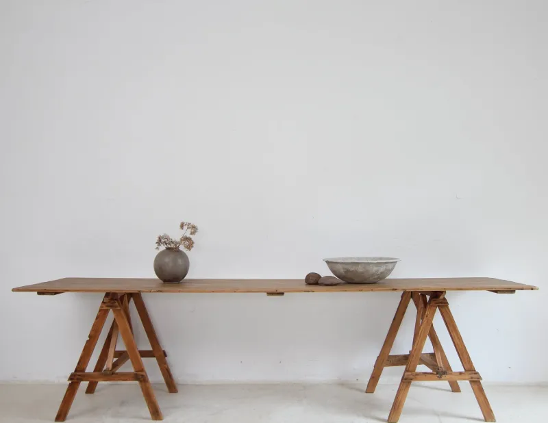 Pamono Large Vintage Trestle Table, 1940s> Worktables & Workbenches
