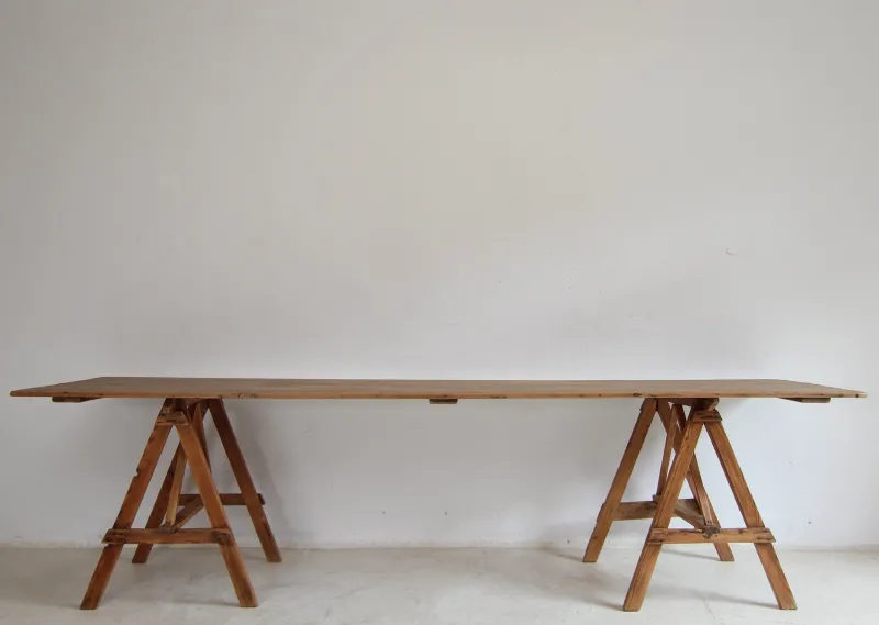 Pamono Large Vintage Trestle Table, 1940s> Worktables & Workbenches