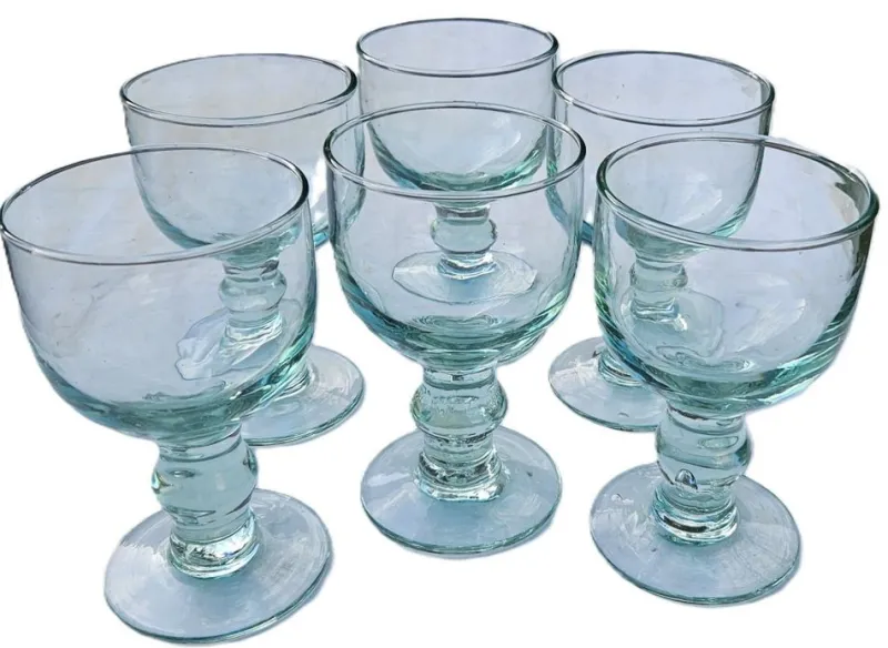 Pamono Large Water Glasses in Thick Soft Green Glass from Maison Biot, 1970s, Set of 6> Glassware