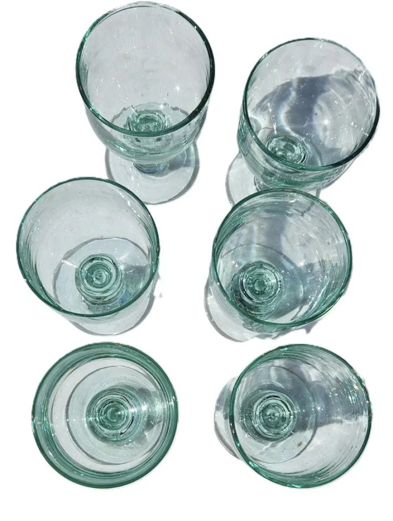 Pamono Large Water Glasses in Thick Soft Green Glass from Maison Biot, 1970s, Set of 6> Glassware