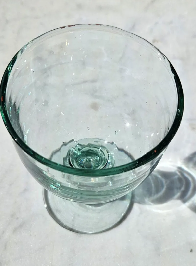Pamono Large Water Glasses in Thick Soft Green Glass from Maison Biot, 1970s, Set of 6> Glassware