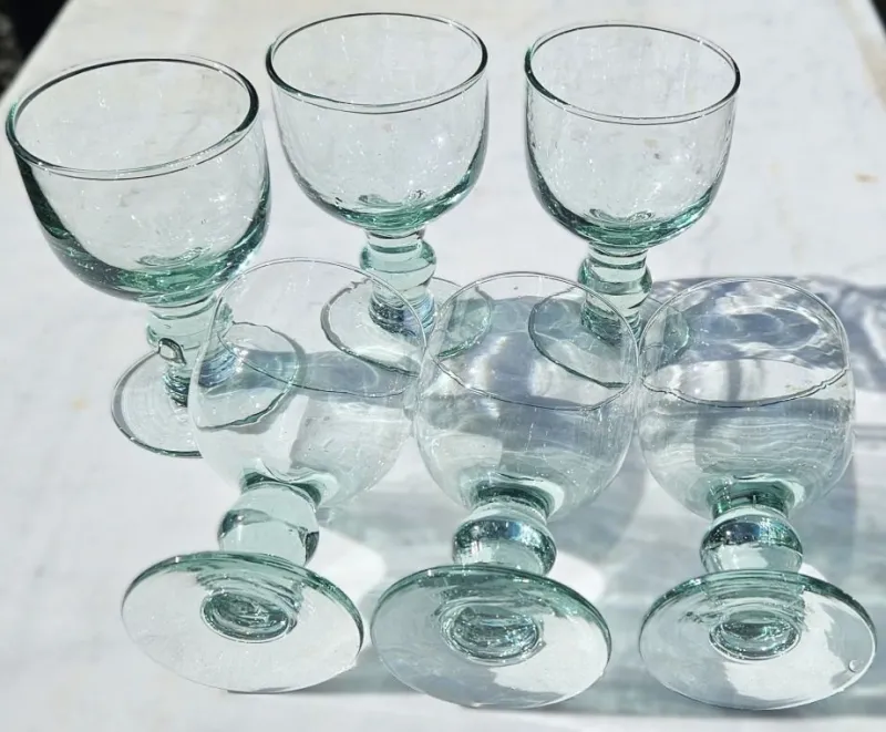 Pamono Large Water Glasses in Thick Soft Green Glass from Maison Biot, 1970s, Set of 6> Glassware