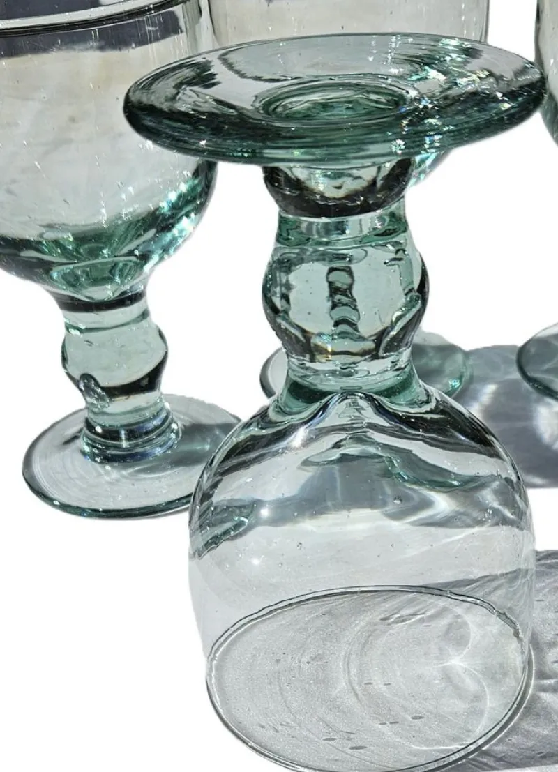 Pamono Large Water Glasses in Thick Soft Green Glass from Maison Biot, 1970s, Set of 6> Glassware