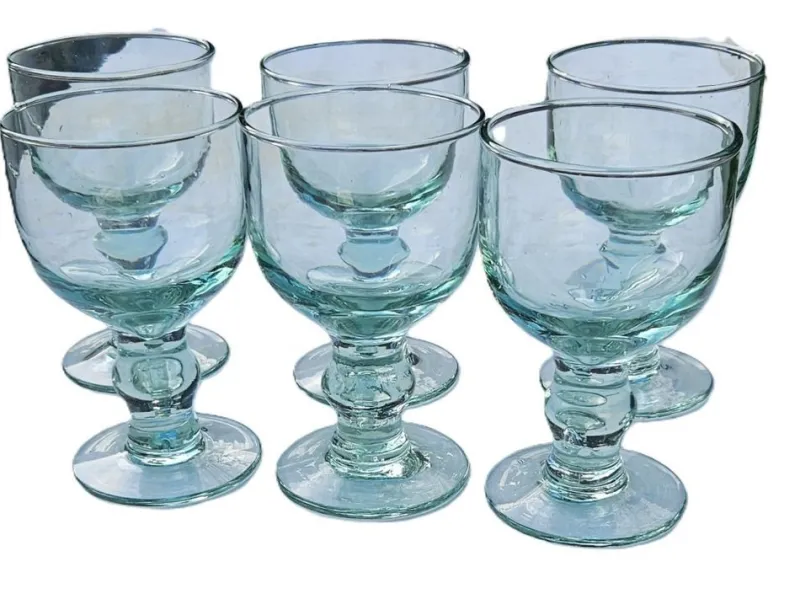 Pamono Large Water Glasses in Thick Soft Green Glass from Maison Biot, 1970s, Set of 6> Glassware