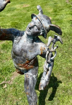 Pamono Large Weathered Iron Garden Statue of Mercury Hermes the Winged Messenger, 1900s> Garden Accessories