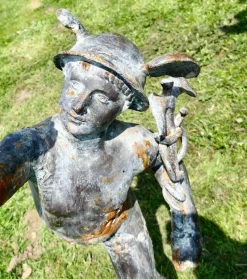 Pamono Large Weathered Iron Garden Statue of Mercury Hermes the Winged Messenger, 1900s><noscript><img width=