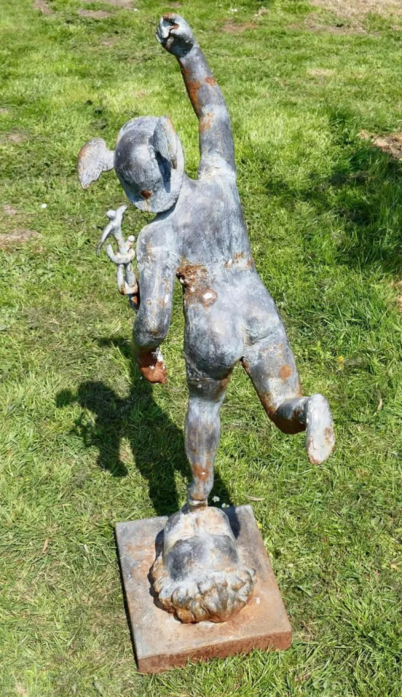 Pamono Large Weathered Iron Garden Statue of Mercury Hermes the Winged Messenger, 1900s> Garden Accessories