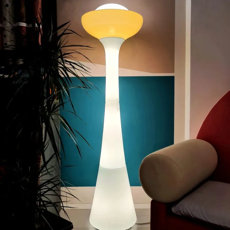 Pamono Large White and Yellow Murano Glass Column Lamp, 1960s> Floor Lamps