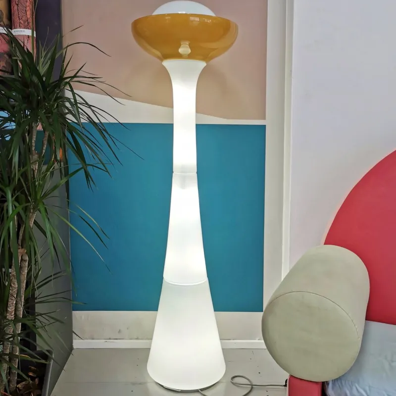 Pamono Large White and Yellow Murano Glass Column Lamp, 1960s> Floor Lamps