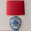 Online Pamono Large Wilhelmina Regina Delft Blue Table Lamp with New Red Velvet Lampshade