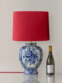 Online Pamono Large Wilhelmina Regina Delft Blue Table Lamp with New Red Velvet Lampshade