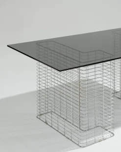 Pamono Large Wire Desk in Glass and Metal by Terence Conran, 1980s> Desks