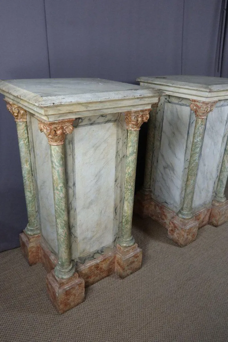 Hot Pamono Large Wooden Columns in Faux Marble, Set of 2