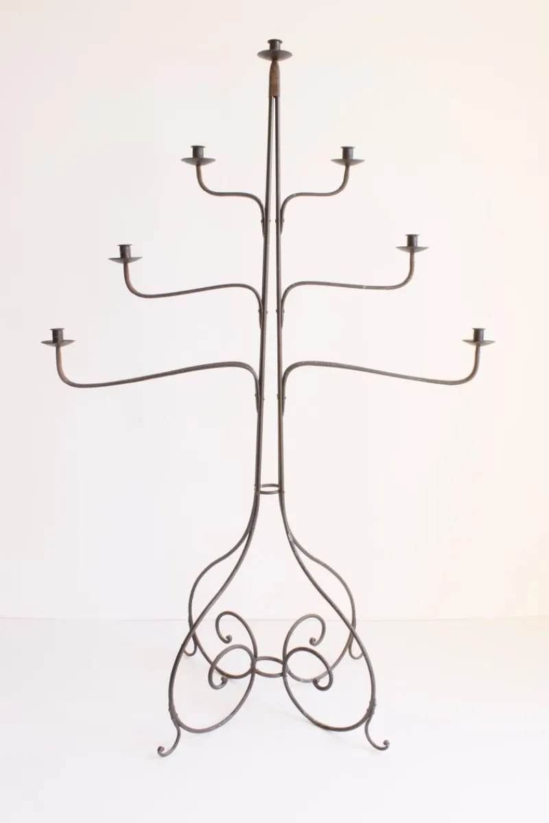 Pamono Large Wrought Iron Floor Candelabra, 1950s> Candleholders