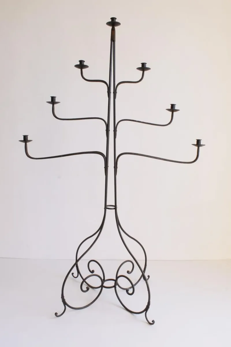 Pamono Large Wrought Iron Floor Candelabra, 1950s> Candleholders
