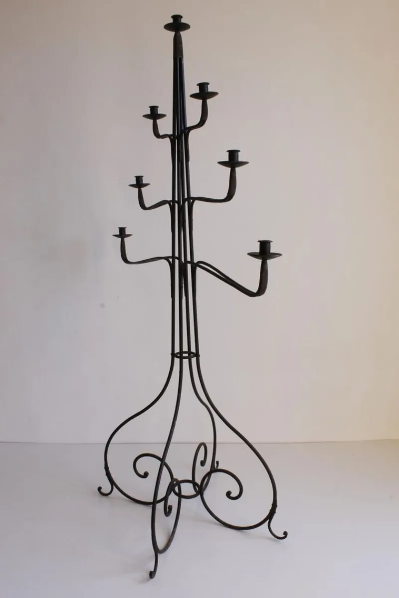 Pamono Large Wrought Iron Floor Candelabra, 1950s> Candleholders