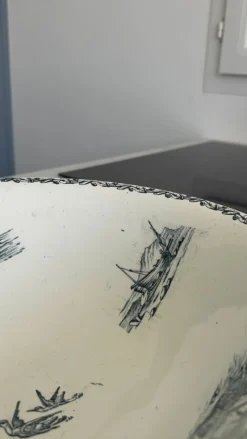 Sale Pamono Late 19th Century Antique French Earthenware Ironware Salad Bowl Marine Model from Creil Et Montereau Factory