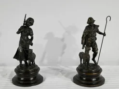 Pamono Laurini after L & F. Moreau, Le Berger et la Bergère, Early 1900s, Bronzes, Set of 2> Art Nouveau