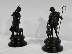 Pamono Laurini after L & F. Moreau, Le Berger et la Bergère, Early 1900s, Bronzes, Set of 2><noscript><img width=
