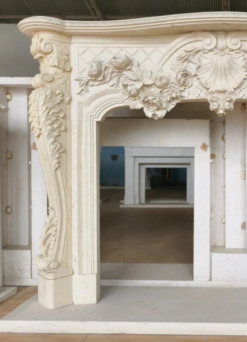 Pamono Lavish French Rococo Style Carved Fireplace Mantle with Floral Garland> Fireplaces And Mantels