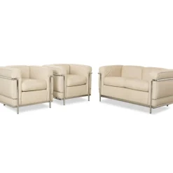 Hot Pamono LC 2 2-Seater Sofa and Lounge Chairs in Cream Leather by Le Corbusier for Cassina, Set of 3