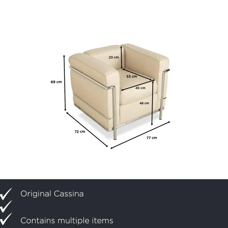 Hot Pamono LC 2 2-Seater Sofa and Lounge Chairs in Cream Leather by Le Corbusier for Cassina, Set of 3