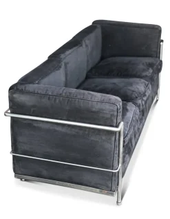 Pamono LC2 3-Seater Children's Sofa in Black Brushed Velvet with Tubular Chrome Frame> Children's Chairs