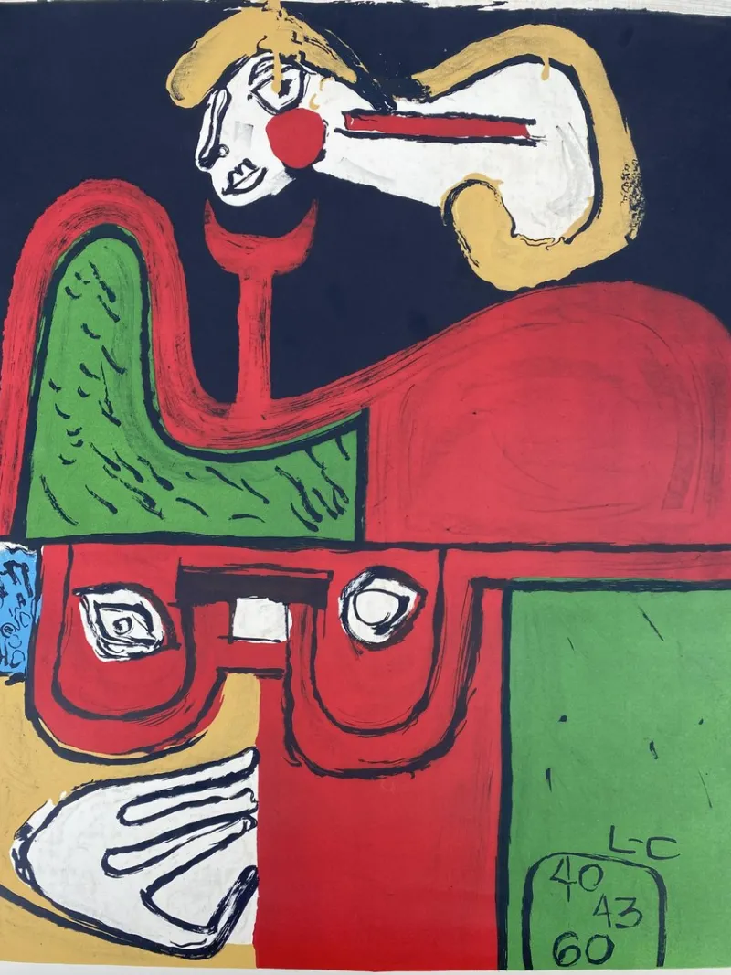 Sale Pamono Le Corbusier, Abstract Portrait L-C 40 43 60, Color Lithograph, 1960s