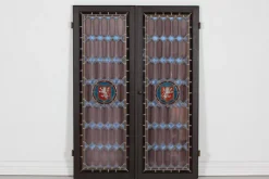 New Pamono Leaded Windows with Colored Panes in Frame of Dark Wood, Denmark, 1930s, Set of 2