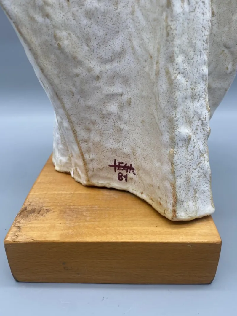Pamono Leandro Lega, Abstract Faenza Sculpture, 1981, Ceramic on Wooden Base> Abstraction