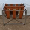Pamono Leather and Chrome Magazine Rack from Novatrend, 1980s