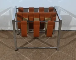 Pamono Leather and Chrome Magazine Rack from Novatrend, 1980s