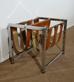 Pamono Leather and Chrome Magazine Rack from Novatrend, 1980s