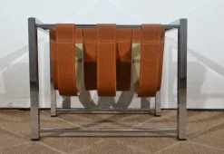 Pamono Leather and Chrome Magazine Rack from Novatrend, 1980s